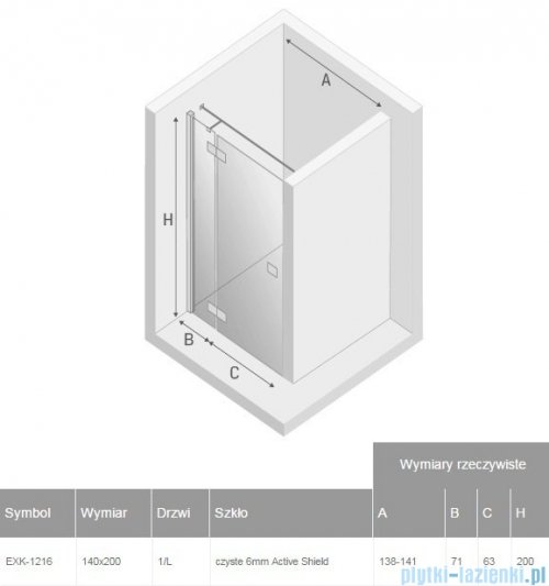 New Trendy Reflexa 140x200 cm drzwi wnękowe lewe przejrzyste EXK-1216