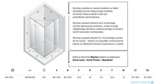 New Trendy Eventa Gold Shine kabina prysznicowa kwadratowa 90x90x200 cm przejrzyste Złoty połysk EXK-4755