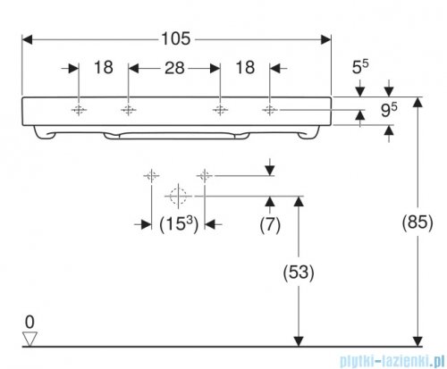 Geberit One CleanDrain Umywalka prostokątna z otworem na baterię 105x48cm KeraTect 505.046.00.1