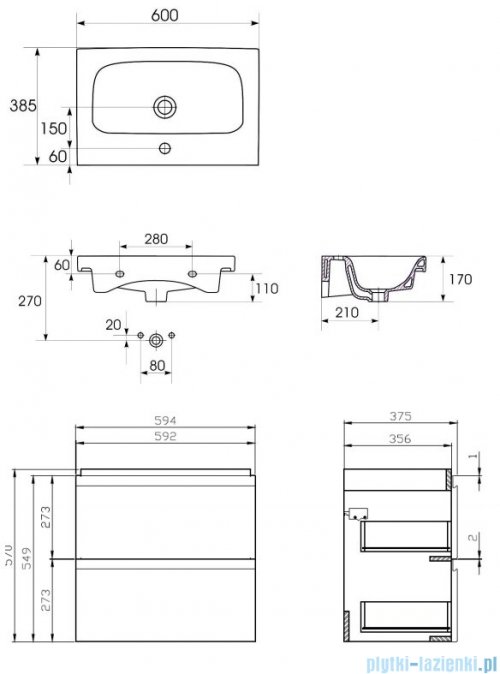 Cersanit Moduo Slim szafka wisząca z umywalką 80x37x62 cm szara S801-224