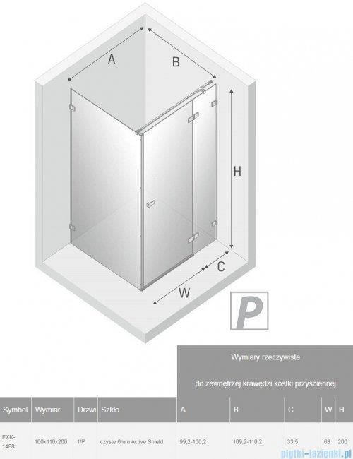 New Trendy Avexa kabina prostokątna 100x110x200 cm przejrzyste prawa EXK-1488