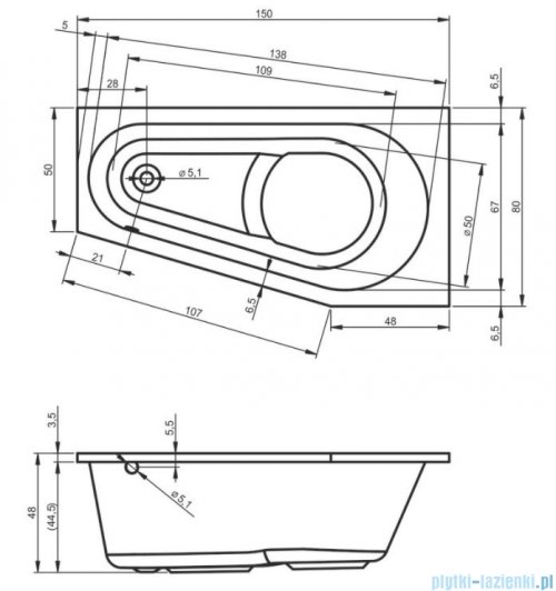 Riho Delta wanna asymetryczna 150x80cm z hydromasażem Bliss lewa B067004005