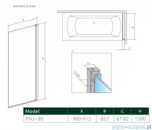 Radaway Nes Pnj parawan nawannowy 90cm prawy przejrzyste 10011090-01-01R
