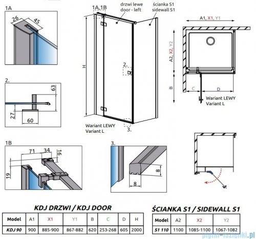 Radaway Essenza New Black Kdj kabina 90x110cm lewa szkło przejrzyste 385044-54-01L/384053-54-01