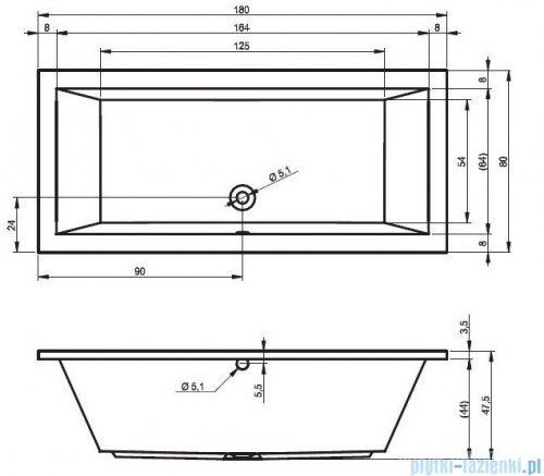 Riho Lusso wanna prostokąta 180x80cm z hydromasażem Air lewa B036007005