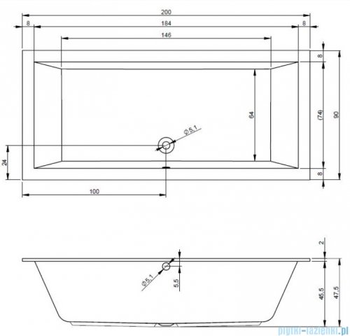 Riho Lugo wanna prostokąta 200x90cm z hydromasażem FLOW prawa B137009005