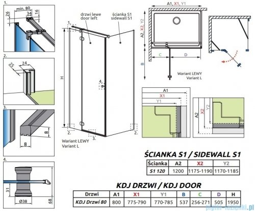 Radaway Torrenta KDJ kabina prysznicowa 80x120 lewa przejrzyste wspornik krzyżowy 133280-01-01L/1330120-01-01