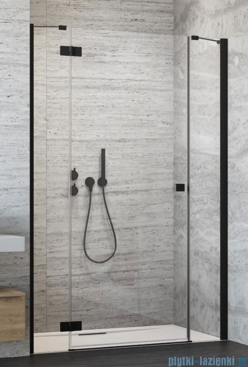 Radaway Essenza New Black DWJS drzwi wnękowe 140cm lewe szkło przejrzyste montaż na posadzce, bez progu, bez listwy, ShowerGuard, UltraClear