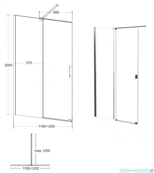 Besco Vayo kabina walk-in 120x200cm przejrzyste VY-120-200C