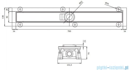 Omnires Lowfix odpływ liniowy z maskownicą pełną 70 cm czarny LOWFIX70GBL