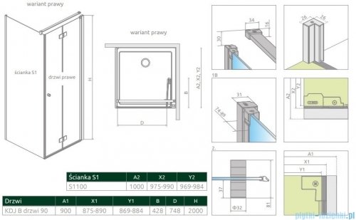 Radaway Nes 8 Black KDJ B kabina 90x100 prawa czarny mat/szkło przejrzyste 10075090-54-01R/10089100-01-01