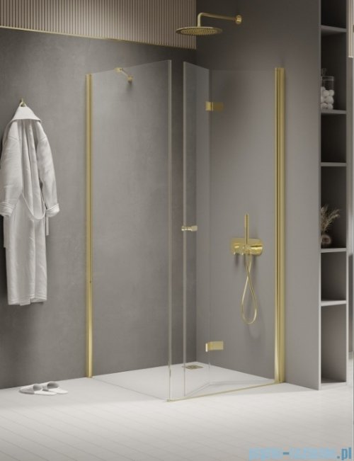 New Trendy New Soleo Light Gold 90x110x195 cm kabina prawa drzwi składane pojedyncze wspornik skośny złoty jasny połysk/szkło przejrzyste  K-1935