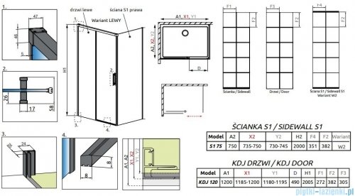 Radaway Idea Black Kdj Factory kabina prysznicowa 120x75 lewa czarny mat/szkło przejrzyste 387042-54-55L/387049-54-55R