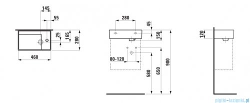 Laufen Kartell umywalka ścienna z ukrytym liniowym odpływem 46x28cm biała H8153350001111