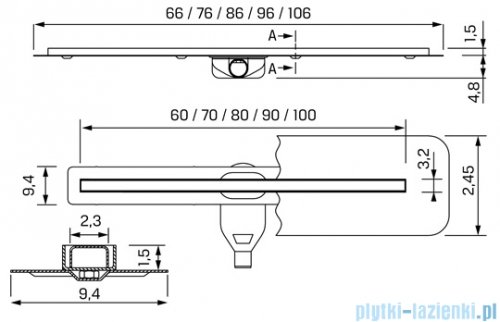 New Trendy Visio Slim odpływ liniowy z rusztem polerowanym w kolorze chromu 70x3,2 cm OL-0067