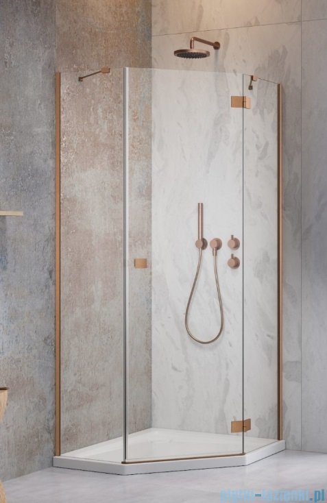Radaway Essenza Ptj Brushed Copper kabina pięciokątna 80x80cm prawa szczotkowana miedź 1385010-93-01R/1385049-01-01