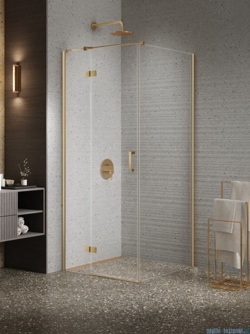 New Trendy Nesta Gold Brushed kabina 80x80x200 cm lewa wspornik równoległy złoto szczotkowane/szkło przejrzyste K-4401