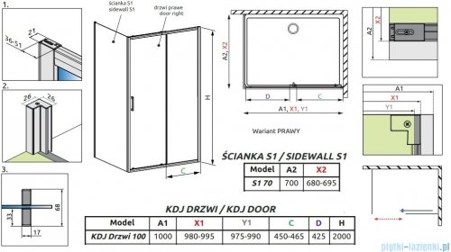 Radaway Premium Pro Black Kdj kabina 100x70cm prawa czarny mat/szkło przejrzyste 1015100-54-01R/1016070-54-01