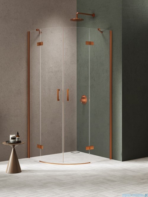 New Trendy Nesta Copper Brushed kabina półokrągła 90x90x200 cm miedź szczotkowana/szkło przejrzyste K-4676