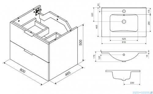 Excellent Tuto 2.0 szafka wisząca z umywalką PIK 80x50x46,5 cm front ryflowany czarny mat  MLEX.2172.K.80.0365.BKBK