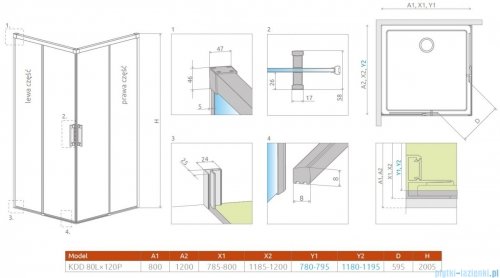 Radaway Idea Gold Kdd kabina 80x120cm złoty połysk/szkło przejrzyste 387061-09-01L/387064-09-01R