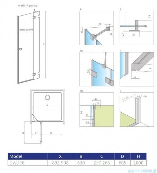 Radaway Essenza Pro Brushed Nickel Dwj drzwi wnękowe 90cm prawe szczotkowany nikiel 10099090-91-01R