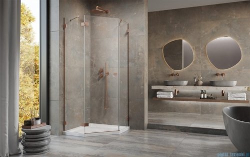 Radaway Essenza Pro Brushed Copper Ptj kabina pięciokątna 100x80 lewa szczotkowana miedź 10100000-93-01L/10100800-01-01