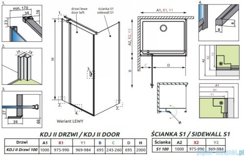 Radaway Nes 8 Kdj II kabina 100x100cm lewa przejrzyste 10086100-01-01L/10089100-01-01