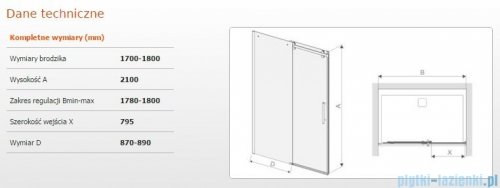 Sanplast drzwi przesuwne D2/ALTIIa-170-180 170-180x210 cm przejrzyste 600-121-1571-42-401
