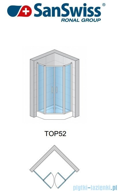 SanSwiss Top-Line Pięciokątna kabina prysznicowa TOP52 z drzwiami otwieranymi 100x100cm Durlux/połysk TOP5261005022