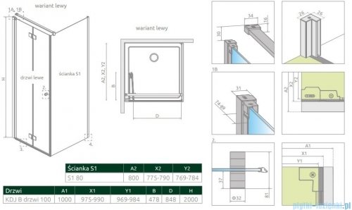 Radaway Nes 8 KDJ B kabina 100x80 lewa przejrzyste 10075100-01-01L/10089080-01-01