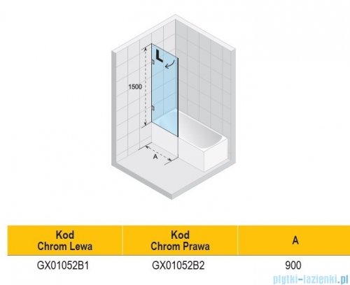 Riho Scandic NXT X107 parawan nawannowy prawy czarny 90x150cm G001132121