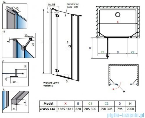 Radaway Essenza New DWJS drzwi wnękowe 140cm lewe szkło przejrzyste 385033-01-01L/384090-01-01