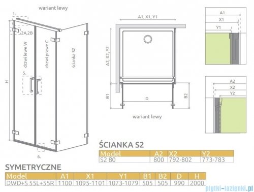 Radaway Arta Dwd+s kabina 110x80cm lewa szkło przejrzyste 386183-03-01L/386053-03-01R/386110-03-01