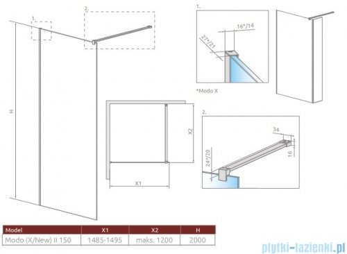 Radaway Modo New Black II kabina Walk-in 150x200 czarny mat/szkło przejrzyste 389154-54-01