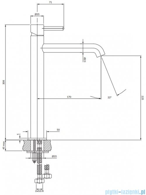 Omnires Y bateria umywalkowa wysoka nikiel Y1212NI