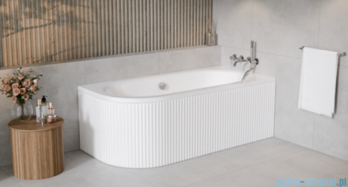 Besco Avita 180x80cm wanna asymetryczna prawa + obudowa BIAŁA RYFLOWANA  + syfon #WAV-180-NP/OAV-180-NSR/19975