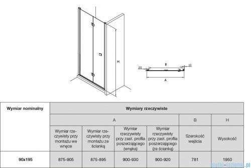 Roca Capital drzwi prysznicowe bifold 90x195cm przejrzyste AM4509012M
