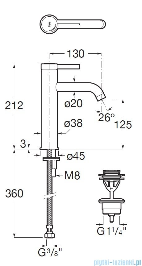 Roca Ona bateria umywalkowa sztorcowa medium Rose Gold z korkiem klik-klak EVERLUX-PVD A5A3C9ERG0