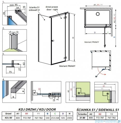 Radaway Fuenta Kdj kabina 80x80cm prawa chrom połysk szkło przejrzyste 1384043-01-01R/1384051-01-01
