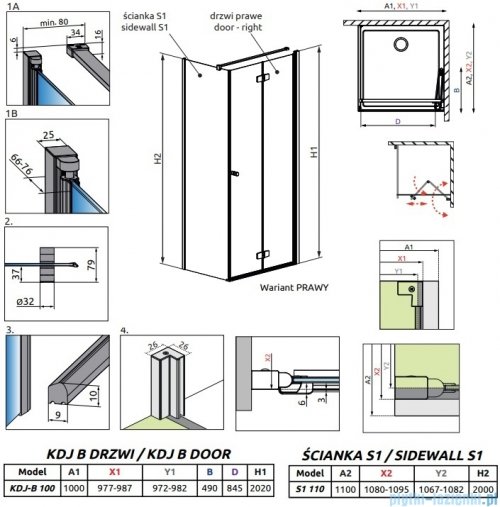 Radaway Fuenta Kdj B kabina 100x110cm prawa chrom połysk szkło przejrzyste 1384083-01-01R/1384053-01-01