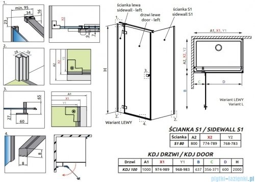 Radaway Essenza 8 Brushed Copper Kdj kabina 100x80cm lewa szczotkowana miedź 10480612-01-01L/10470337-93-01L/10113080-01-01