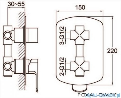 Kohlman Foxal podtynkowa bateria wannowo-prysznicowa z trzema wyjściami QW211F