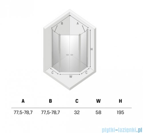 New Trendy New Soleo Black 80x80x195 cm kabina pięciokątna uniwersalna drzwi podwójne wspornik skośny czarna szkło przejrzyste K-0616