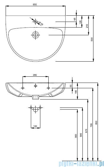 Koło Nova Pro umywalka owalna 65 cm z otworem z przelewem M31165