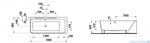 Laufen Linden wanna wolnostojąca kompozytowa prawa biała 180 x 80 cm H2209450000001