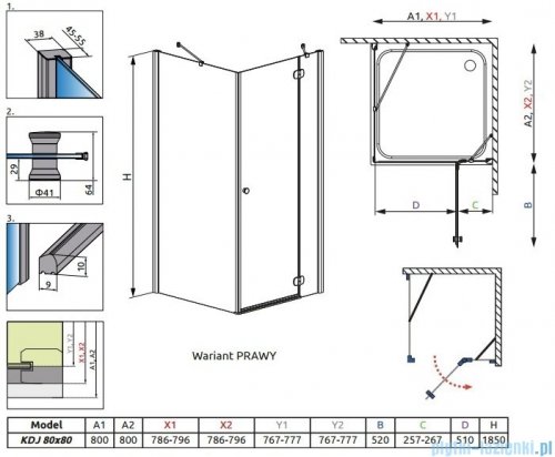 Radaway Torrenta Kdj kabina kwadratowa 80x80 prawa szkło grafitowe 32212-01-05NR