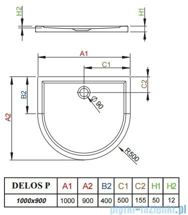 Radaway Premium Plus P Kabina półokrągła 100x90 szkło przejrzyste + Brodzik Delos P + syfon 33300-01-01N/4Z19035-03N