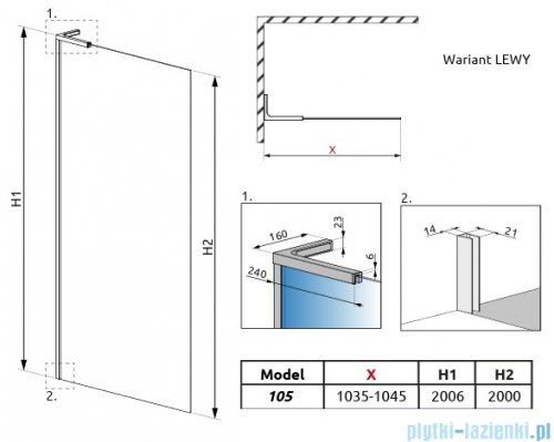 Radaway Modo SL II Brushed Light Gold kabina Walk-in 105x200 lewa szczotkowane jasne złoto szkło przejrzyste 10319105-98-01L