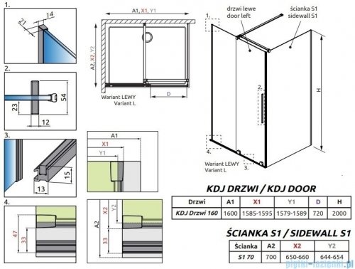 Radaway Furo Gold Kdj kabina 160x70cm lewa szkło przejrzyste 10104822-09-01L/10110780-01-01/10113070-01-01